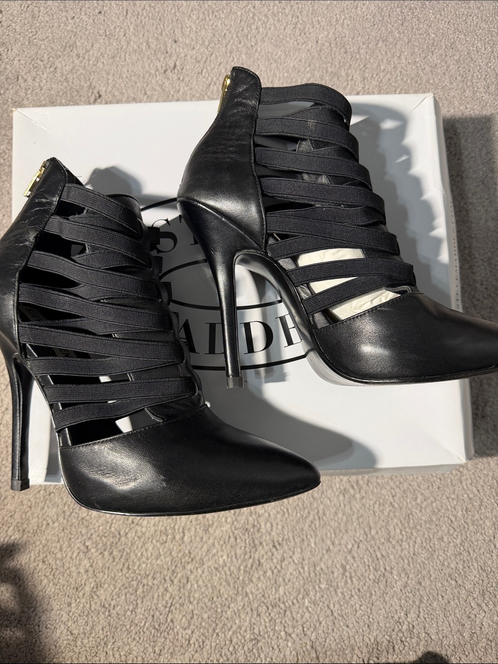 Steve Madden Black Strappy Pointed High-Heel Booties - Picture 2 of 5